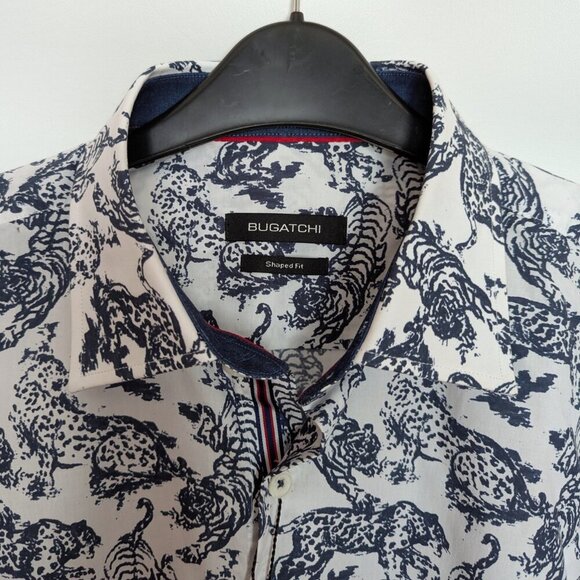 Bugatchi Shaped Fit Tiger & Leopard Dress Shirt Size Medium NWT - Picture 4 of 13